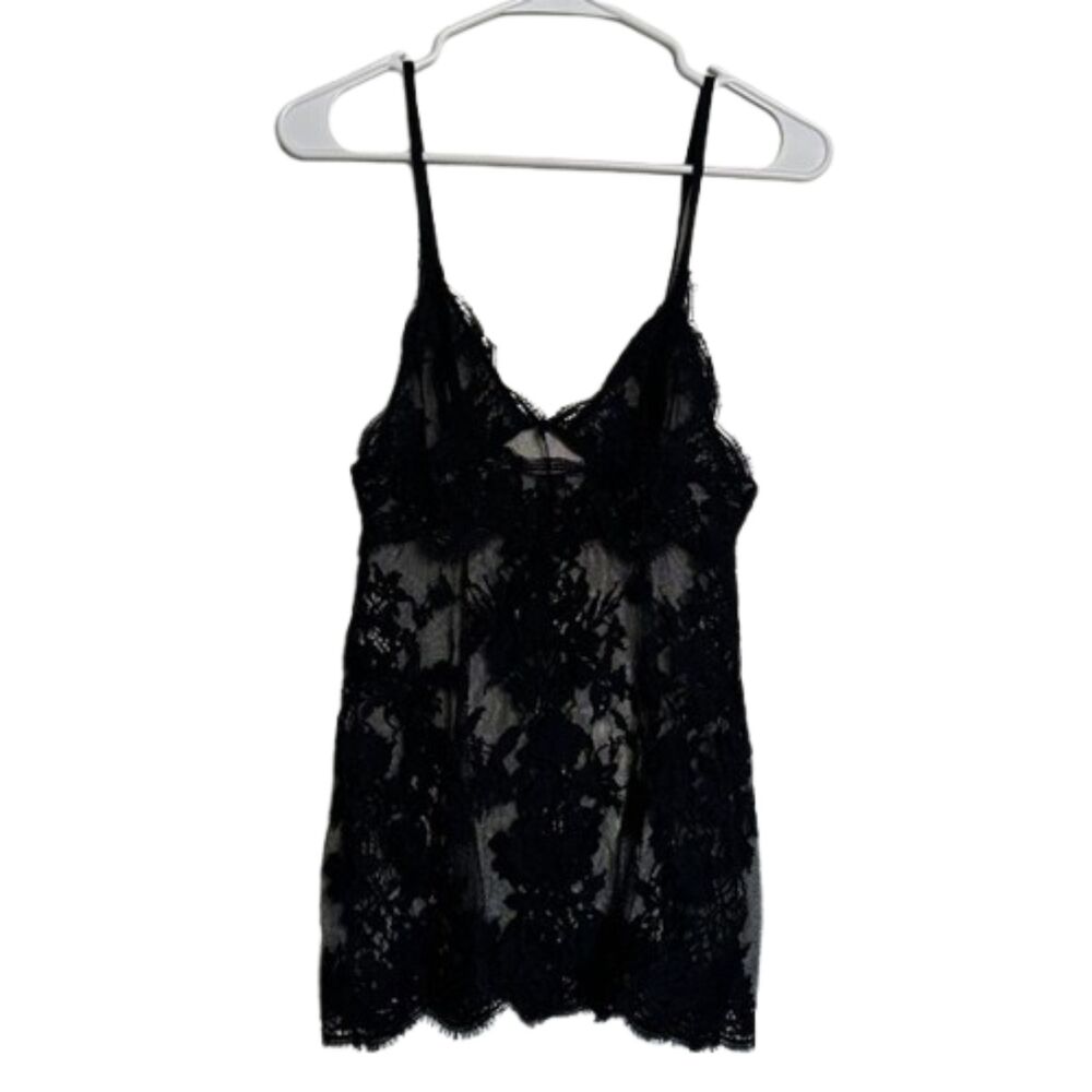 Victoria's Secret Black Lace Babydoll Camisole Womens Medium Slip Dress Mesh